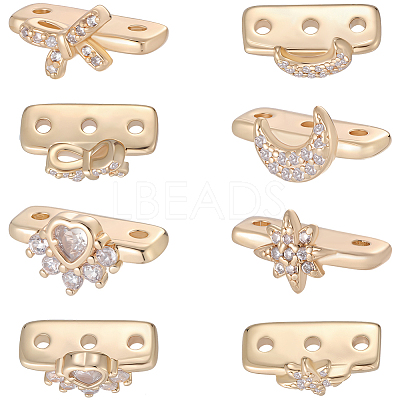 12Pcs 4 Styles Brass Micro Pave Clear Cubic Zirconia Spacer Bars KK-BBC0018-95-1