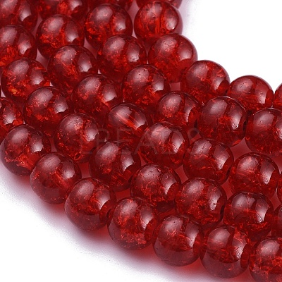 Red Crackle Glass Round Beads Strands X-CCG-Q001-8mm-13-1