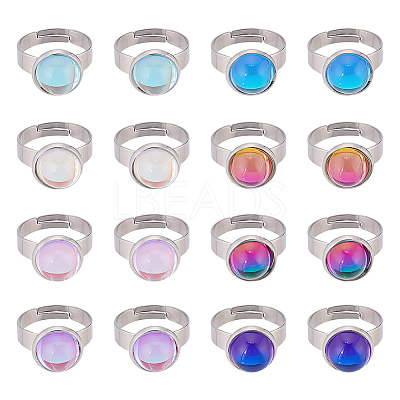 16Pcs 8 Colors Half Round K9 Glass Adjustable Ring RJEW-DC0001-13-1