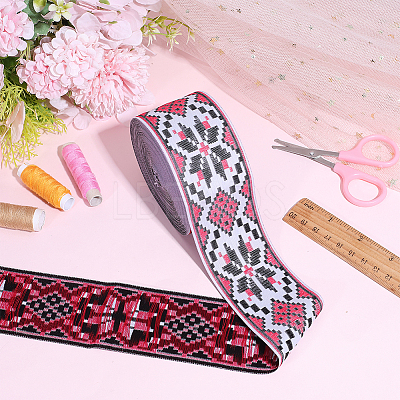Rhombus Pattern Ethnic Style Embroidery Floral Polyester Ribbons OCOR-WH0070-324B-1