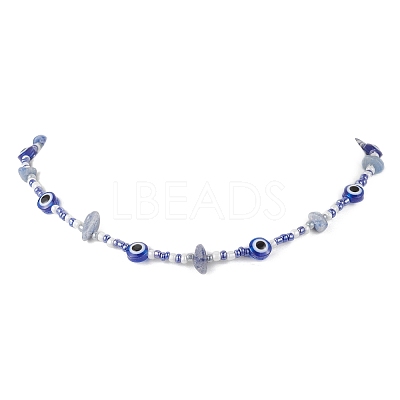 Natural Blue Aventurine(Dyed & Heated) Chip & Resin Evil Eye & Glass Seed Beaded Necklaces NJEW-JN05294-1