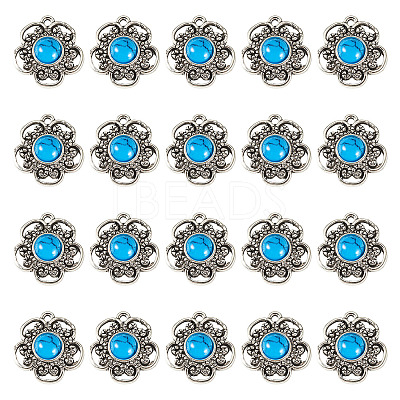 Tibetan Style Alloy with Resin Imitation Turquoise Connector Charms FIND-TAC0035-47AS-11-1