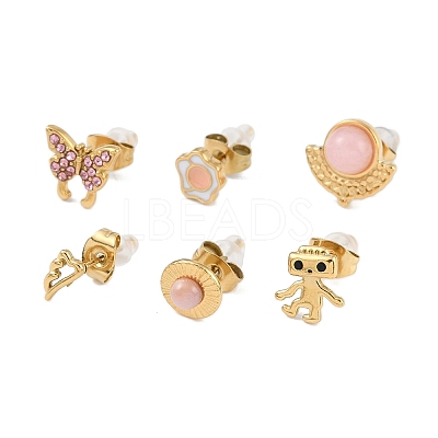 304 Stainless Steel Rhinestone Stone Dyeing Stud Earrings EJEW-S224-04G-04-1