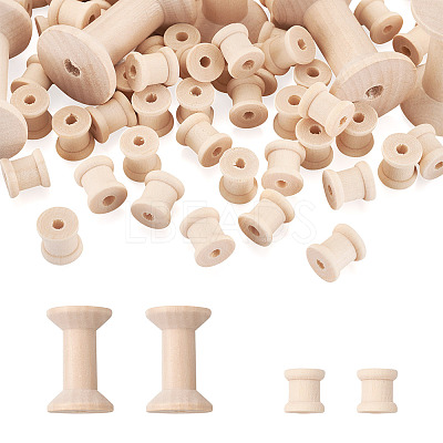 250 Pcs 2 Styles Wooden Empty Spools WOOD-TA0001-58-1