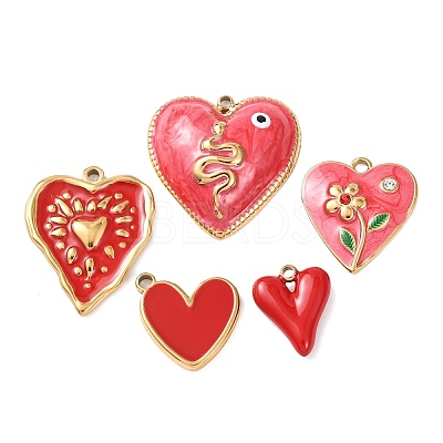 5Pcs 304 Stainless Steel Enamel Pendants STAS-P432-03B-G-1