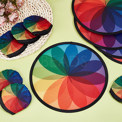 Polyester Foldable Flying Disc Fans with Storage Bag AJEW-WH00670-127A-1