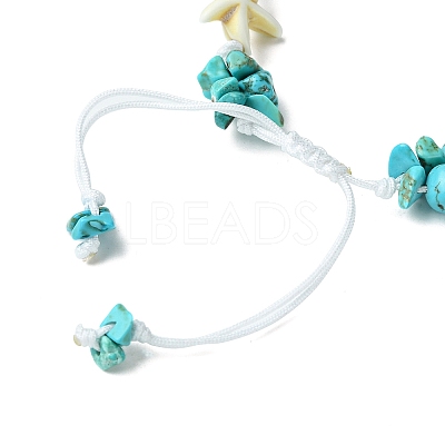 Synthetic Turquoise Starfish & Natural Shell Braided Bead Bracelets BJEW-TA00371-1