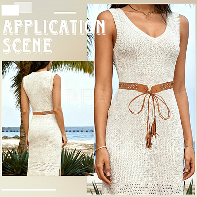 2Pcs 2 Colors Bohemian Imitation Leather Tassel Wrap Chain Belts AJEW-CL0003-47A-1