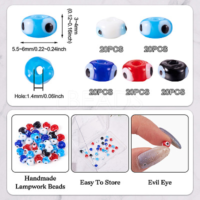 100Pcs 5 Colors Handmade Evil Eye Lampwork Beads Strands LAMP-TA0001-88B-1