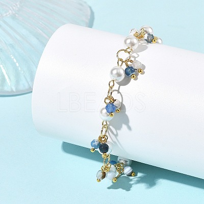 Natural Mixed Stone Faceted Round Beaded Chain Bracelets for Women BJEW-JB14248-1
