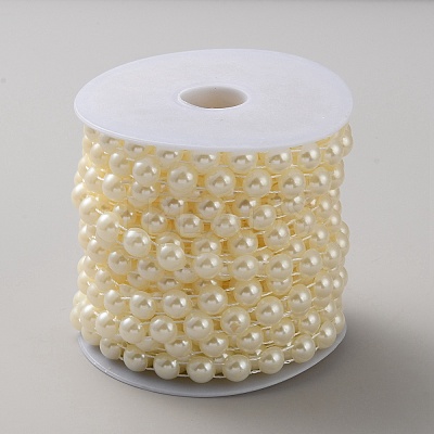 ABS Plastic Pearl Half Round Link Chains CHAC-WH20001-01B-1
