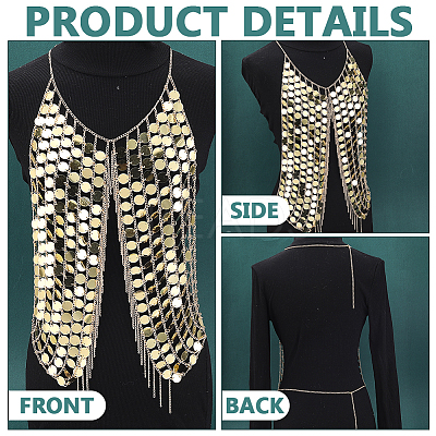 Polyester with PVC Coin Tassel Chest Body Chains for Sexy Dress AJEW-WH0481-477-1