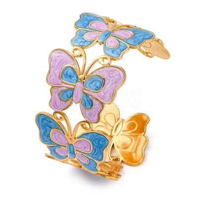 304 Stainless Steel Enamel Cuff Bangles for Women BJEW-P347-01G-B-1