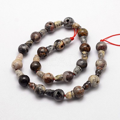 Natural Silver Leaf Jasper 3-Hole Guru Bead Strands G-K149-29-1