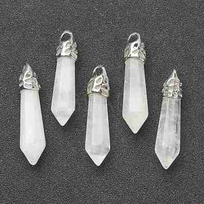 Bullet Natural Quartz Crystal Pointed Pendants G-E332-C28-1
