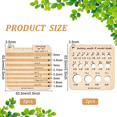 4Pcs 2 Style Wood Knitting Gauge Rulers DIY-BC0009-31-1