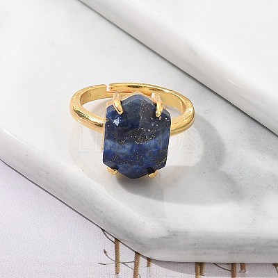 Hexagon Natural Lapis Lazuli Finger Rings RJEW-B113-02G-01-1