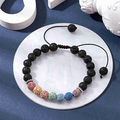 Dyed Natural Lava Rock Round Braided Bead Bracelets BJEW-JB09905-1