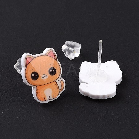 Acrylic Cat Stud Earrings with Platic Pins for Women EJEW-F293-04D-1