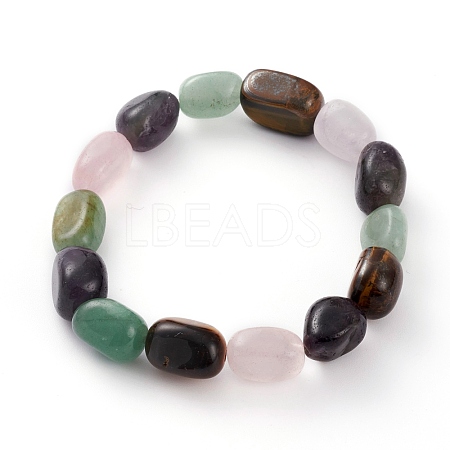 Natural Green Aventurine & Rose Quartz & Amethyst & Tiger Eye Beads Stretch Bracelets BJEW-JB05877-1