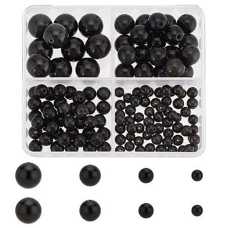 130Pcs 4 Style Natural Obsidian Beads Strands G-PH0002-48-1