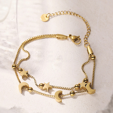 304 Stainless Steel Box Chain Multi-strand Bracelets for Women BJEW-K291-01G-1