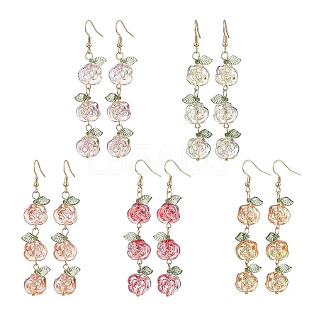 5Pairs 5 Colors Glass Dangle Earrings EJEW-JE05805-1
