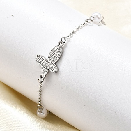 304 Stainless Steel Butterfly Link Bracelets BJEW-C098-01D-P-1