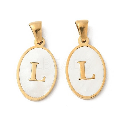 Natural Shell Oval with Initial Pendants STAS-I351-23G-L-1
