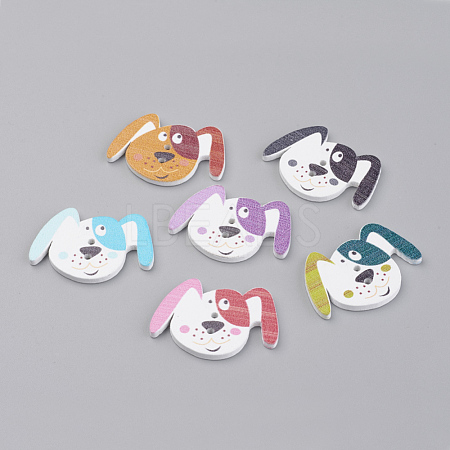 2-Hole Puppy Printed Wooden Buttons X-WOOD-S037-039-1