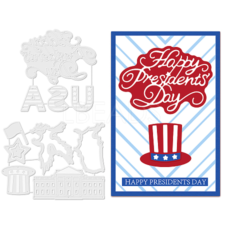 2Pcs 2 Styles Happy Presidents' Day Carbon Steel Cutting Dies Stencils DIY-WH0309-697-1