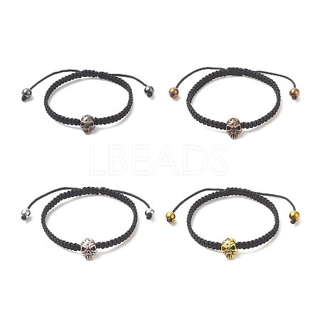 4Pcs 4 Color Synthetic Hematite & Alloy Skull Braided Bead Bracelets Set BJEW-JB09215-1