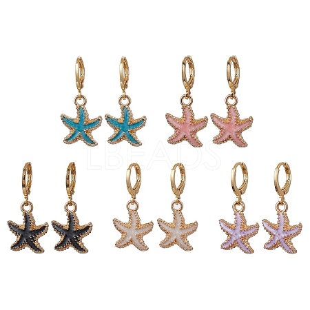 Alloy Enamel Starfish Hoop Earrings EJEW-JE06139-1