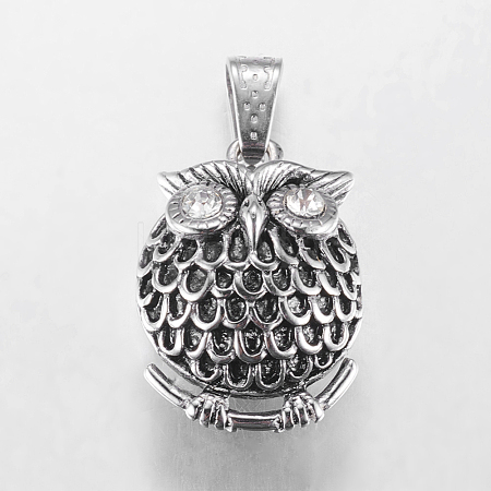 Retro Halloween Jewelry Findings Antique Silver Owl 304 Stainless Steel Pendants X-STAS-E004-3A-1