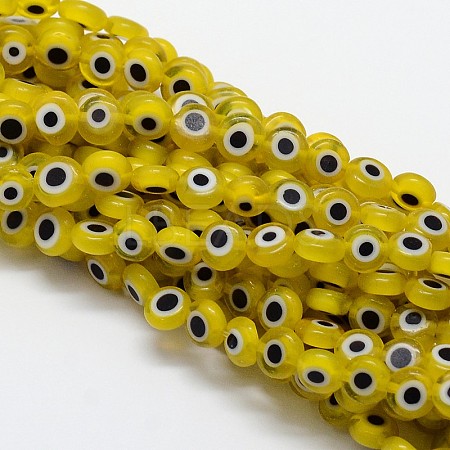 Handmade Evil Eye Lampwork Flat Round Bead Strands X-LAMP-L058-6mm-01-1