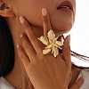 Flower Alloy Adjustable Rings for Women RJEW-B108-01KCG-1