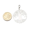 Flat Round with Tree of Life 201 Stainless Steel Filigree Pendant Decorations HJEW-JM00573-03-4