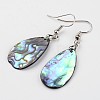 Teardrop Platinum Tone Brass Natural Paua Shell Dangle Earrings EJEW-M060-02-01-1