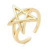 Hollow Star Brass Open Cuff Rings for Women RJEW-G343-11G-4