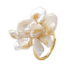 Flower Natural Pearl Adjustable Rings RJEW-P113-01G-1