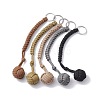 Polyester & Spandex Cord Ropes Braided Wood Ball Keychain KEYC-JKC00589-01-1