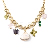 Electroplated Natural Shell & Glass Flower Butterfly Pendant 304 Staniless Steel Chain Necklaces for Women NJEW-A063-14G-2