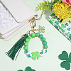 1Pc Butterfly with Clover Silicone & Imitation Leather Tassel Keychains HJEW-BM0001-89-4