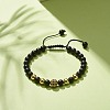 Natural Obsidian & Synthetic Hematite Braided Bead Bracelet with Cubic Zirconia BJEW-JB08117-02-2