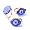 Lampwork Oval with Evil Eye Open Cuff Ring RJEW-I086-13G-01-4