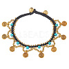 Bohemian Style Alloy Brass Disc Tassel Waxed Cord Anklets for Women FS-WGC5E81-02-4