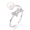 Natural Pearl Finger Open Cuff  Ring Micro Pave Clear Cubic Zirconia PEAR-N022-C03-1