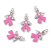 Breast Cancer Awareness Ribbon with Angel Wing Platinum Color Pearl Pink Alloy Rhinestone Enamel Pendants X-ENAM-D001-2-2