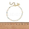 Natural Pearl & Larimar Cube Beaded Chain Bracelets for Women BJEW-JB14246-4
