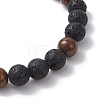 2Pcs 2 Styles Natural Lava Rock & Tiger Eye Round Beaded Stretch Bracelet Sets for Women Men BJEW-JB12248-5